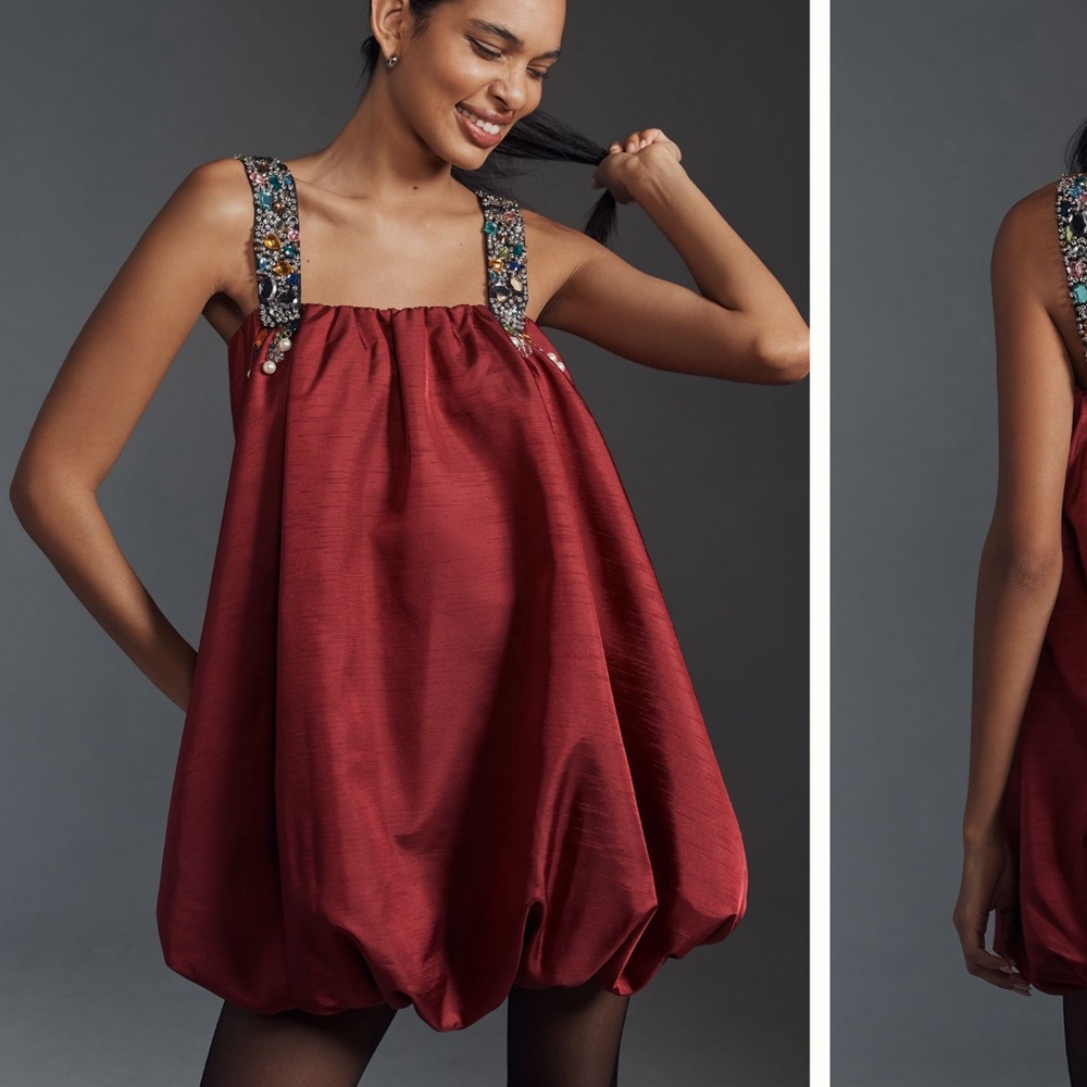 Anthropologie Sunday In Brooklyn Embellished Strap Bubble Mini Dress